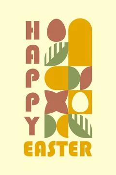 Vertical Easter Greeting Card in Retro Bauhaus Style with Earthy Geometric .. Stock Illustration