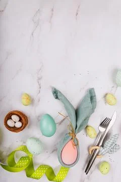 Vertical Easter Layout with Marble Background and Pastel Decor Stock Photos