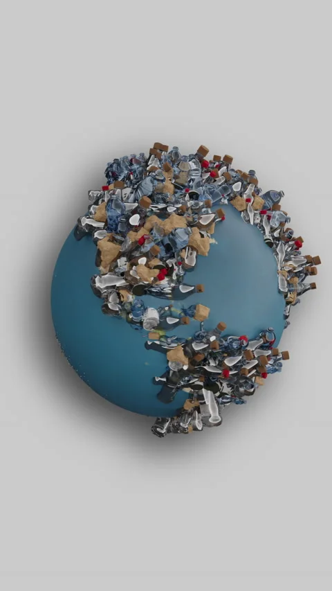 Vertical ecological concept of earth covered with plastic bottles and trash Stock Footage 236039090