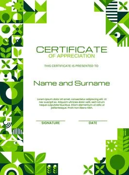 Vertical ecology certificate with Bauhaus pattern 库存插图
