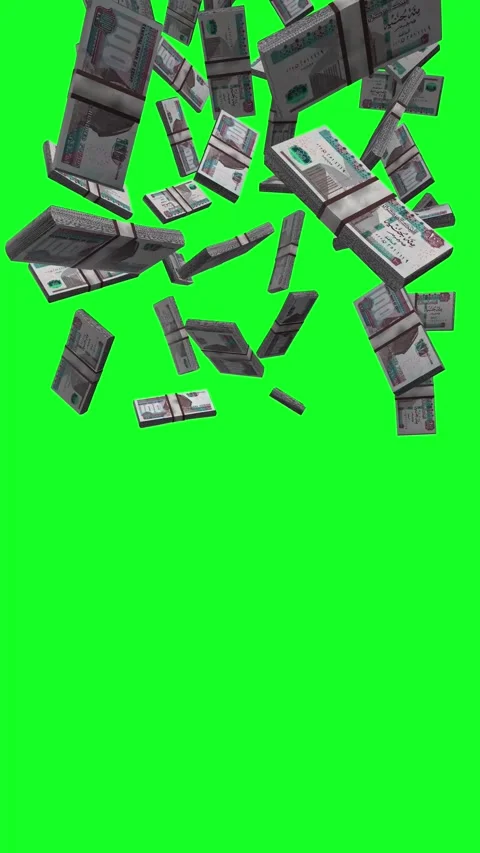 Vertical Egyptian Pounds Banknotes Falling Animation on Green Screen Video stock 284089175