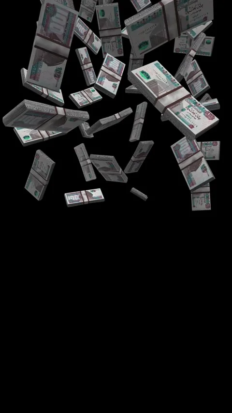 Vertical Egyptian Pounds Banknotes Falling Animation on Black Screen Stock Footage 284271484
