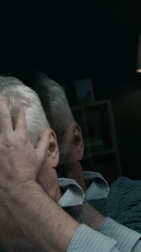 Vertical of Elderly Man Having Anxiety Attack and Feeling Overwhelmed Stock Footage 300587695