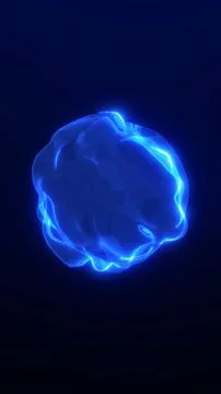 Vertical electric blue liquid energy orb on dark background with glowing fu.. Stock Illustration