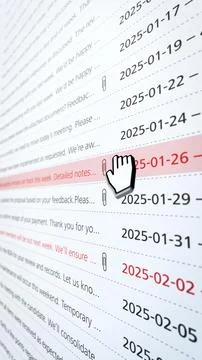 Vertical email inbox interface with highlighted message, representing digital Stock Illustration