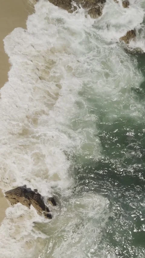 Vertical Emerald Sea Waves Rocks Stock Footage 285568133