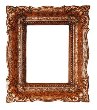 Vertical empty copper picture frame with white background - Stock image Foto stock