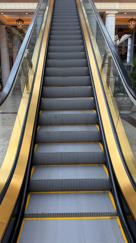 Vertical. Empty escalator staircase moving down. Vídeos de archivo 260540966