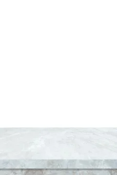 Vertical empty white marble stone table isolated on white background, banner, Stock Photos
