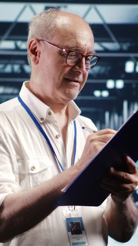 Vertical Engineer crosschecking server components Stock Footage 247629050
