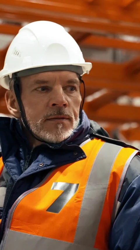 Vertical of Engineers discuss working issues walking near racks Stock Footage 275620146