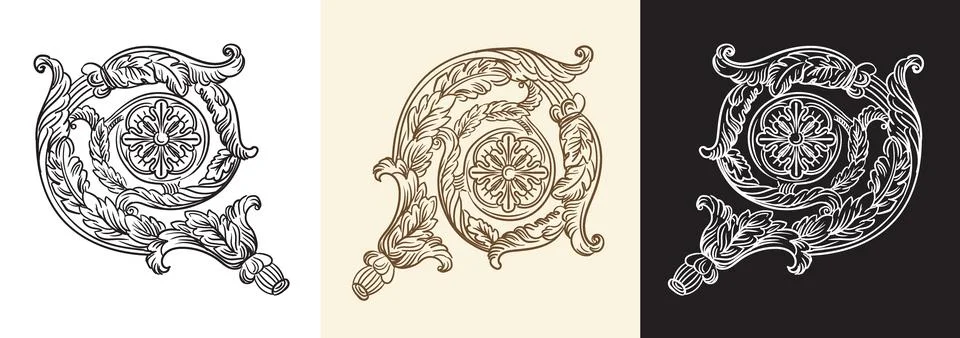 Vertical engraving scroll monogram and design element vector イラスト素材