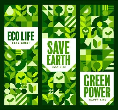 Vertical environment banners with green pattern イラスト素材