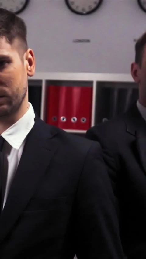 Vertical of Epic shot of three confident business people managers office inside. Stock Footage 305506639