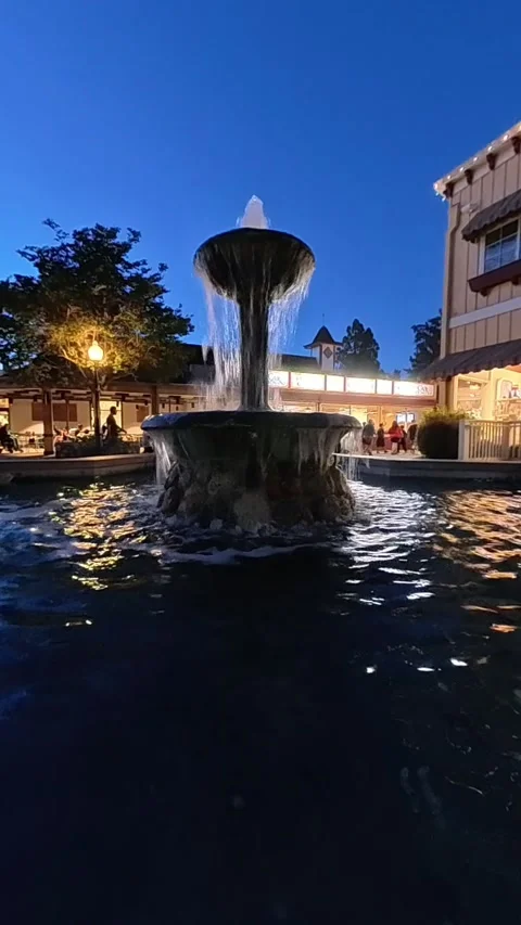 Vertical Evening Fountain Scene – Knott’s Berry Farm Exit Stock Footage 312707613