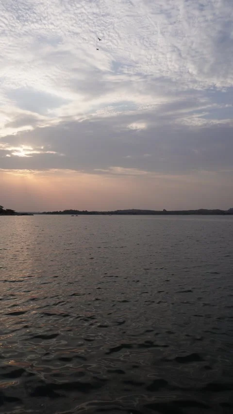 Vertical Evening Lake Under Cloudy Sky Stock Footage 335802053