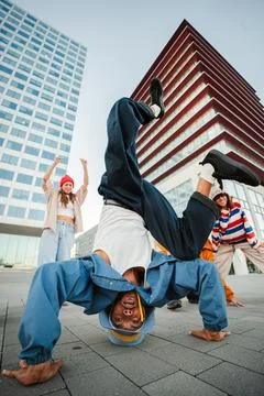 Vertical. Exciting Breakdancing Scene Featuring Talented Performers Stock Photos
