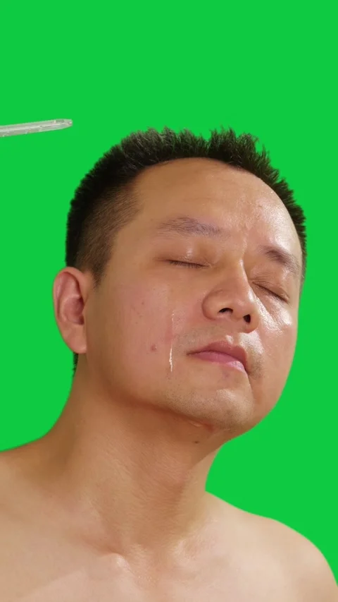 Vertical Face, serum pipette and Asian man in home for skincare Stock Footage 343606738