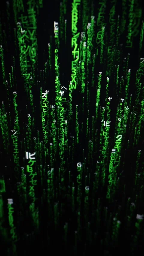 Vertical Falling Green Digital Code Characters on a Dark Background Stock Footage 334733849