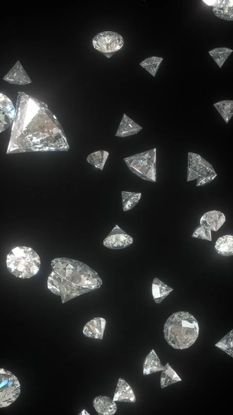 Vertical Falling Shiny Diamonds In Seamless Loop On Black Background Stock Footage 306632096