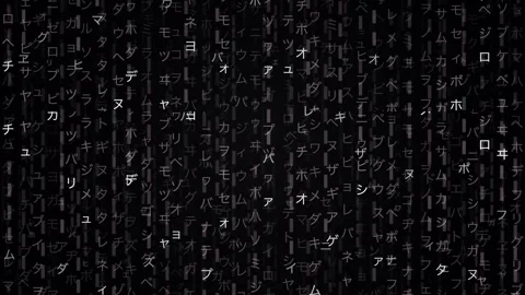 Vertical Falling White Digital Katakana Characters on Black Background Stock Footage 333606746