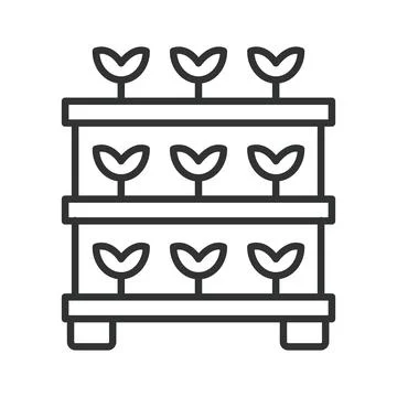 Vertical farming icon in line design. Hydroponics, indoor garden, plant Illustration