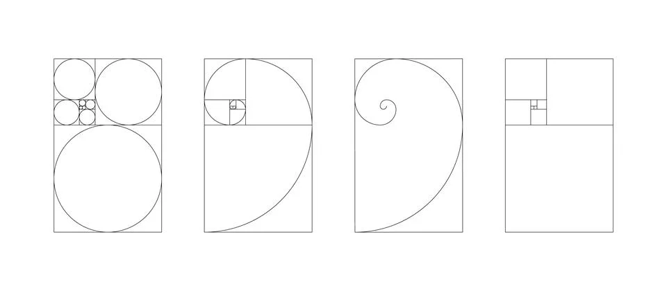 Vertical Fibonacci numbers array set. Vertical template of golden ratio harmony Stock Illustration