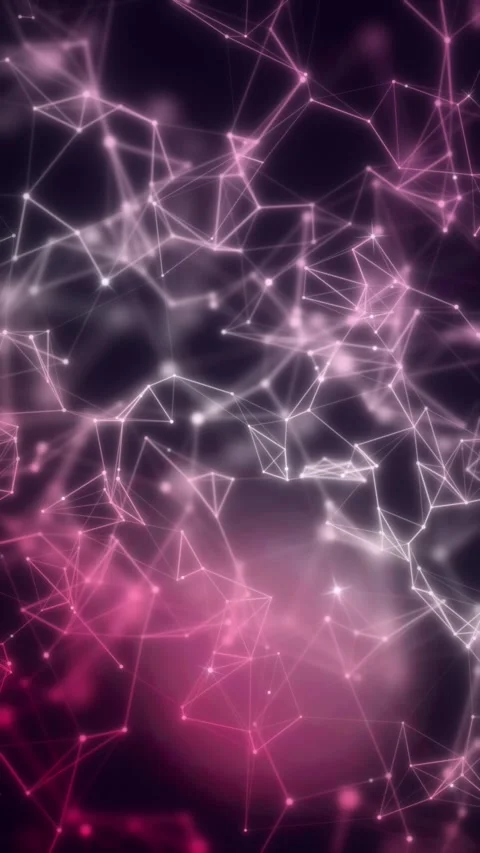 A vertical field of fine white-violet connections and glowing nodes shifts .. Stock Footage 348763180