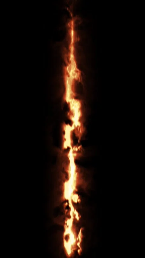 Vertical fiery energy beam surging through dark void in slow motion. Stock-Footage 337710975