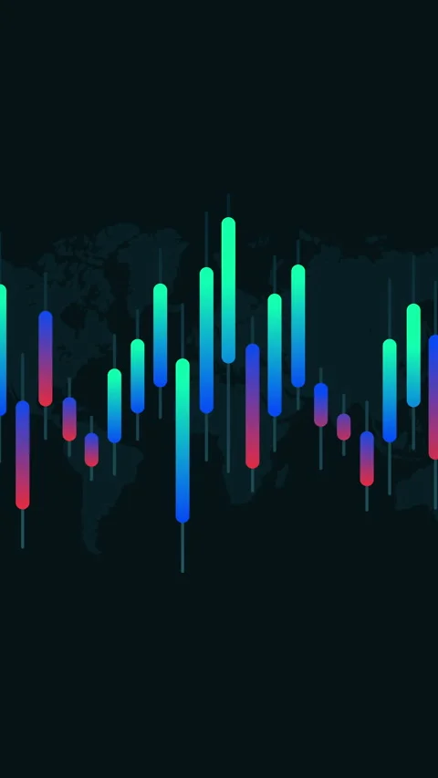 Vertical Financial Candlestick Chart on World Map for Social Media. Stock Footage 317301625