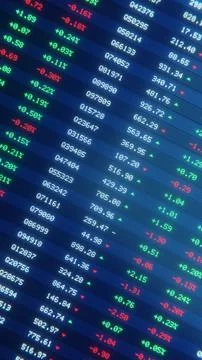 Vertical financial data screen filled with market prices and returns Stock Illustration