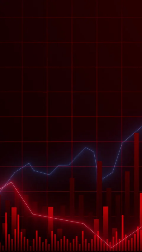 Vertical Financial Graph with Wavy Lines in Red and Blue Colors. Stock Footage 317301590