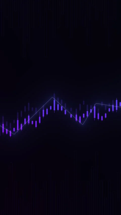 Vertical Financial Graph with Wavy Lines and Bars in Neon Purple and Blue. Stock Footage 317301677