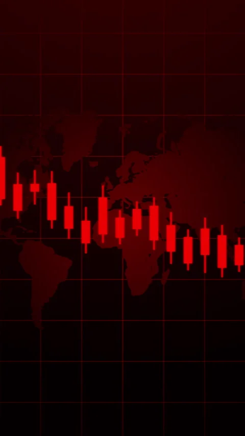 Vertical Financial Graph on a World Map with a Downtrend. Stock Footage 317301567