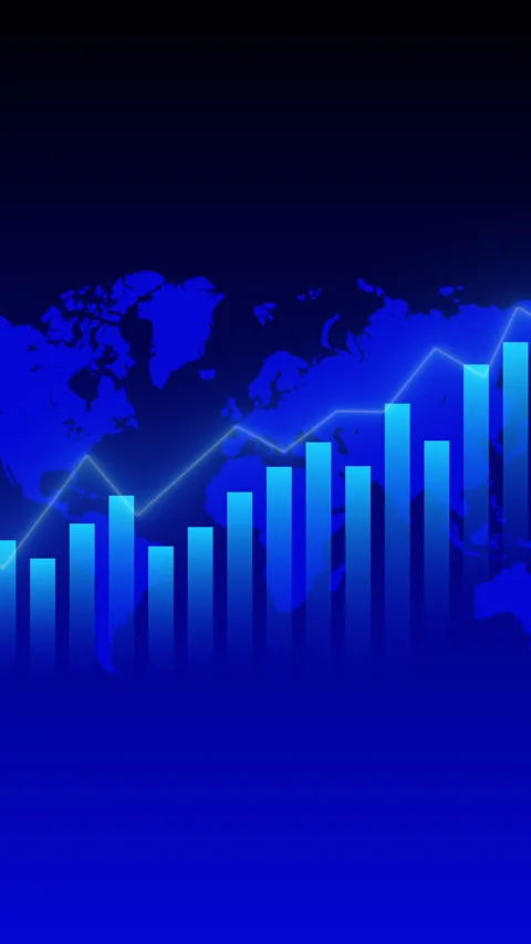 Vertical Financial Graph on a World Map with Rising Bars. Stock Footage 317301673
