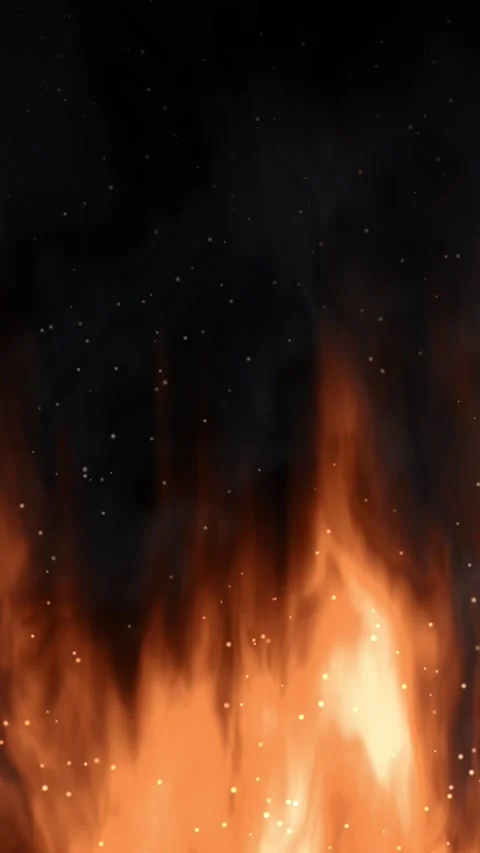 Vertical Fire and Smoke Animation with Glowing Embers on Black Background Stock Footage 342470877