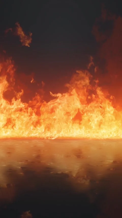 Vertical Fire Blazing on a Reflective Surface 4K Stock Footage 273955196