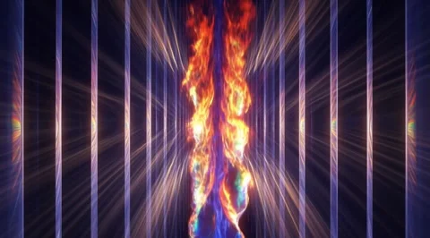 Vertical fire column swirling in a neon glass corridor Stock Footage 331449925