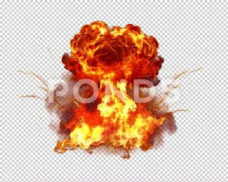 Vertical fire explosion with intense flames and smoke isolated. PSD Template