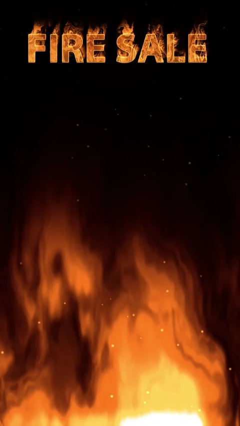 Vertical Fire Sale Animation with Burning Text and Rising Flames Stock Footage 342471268