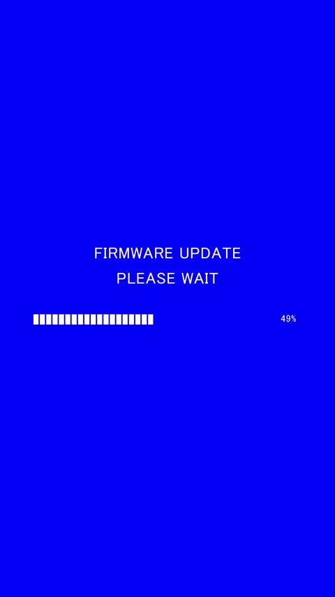 Vertical firmware update please wait text with progress bar on blue background Stock Footage 340144996