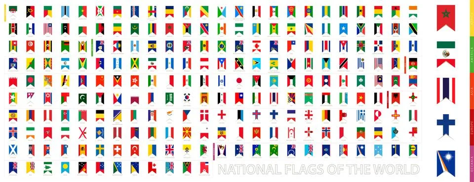 Vertical flag collection of the World sorted by continent. Stock Illustration