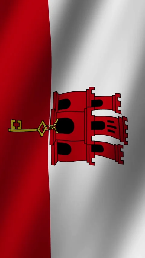 Vertical Flag of Gibraltar waving animation, Vertical Gibraltar Flag footage Stock-Footage 282687442