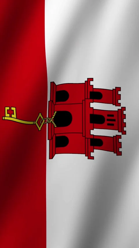 Vertical Flag of Gibraltar waving animation, Vertical Gibraltar Flag footage Stock-Footage 295004469
