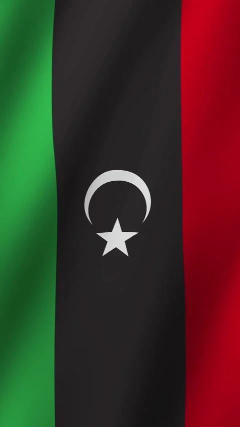 Vertical Flag of Libya waving animation, Vertical Libya Flag footage video w Stock Footage 295085638
