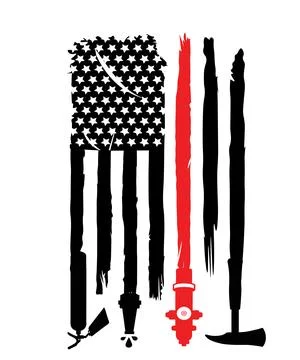 A vertical flag pattern has tools hanging from the bottom of the distressed s Stock Illustration