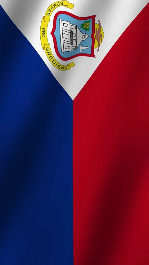 Vertical Flag of Saint Martin waving animation, Vertical Saint Martin Flag f Stock Footage 295085639