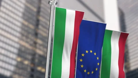Vertical flags of Italy and the UE waving in the wind Stock-Footage 327856716
