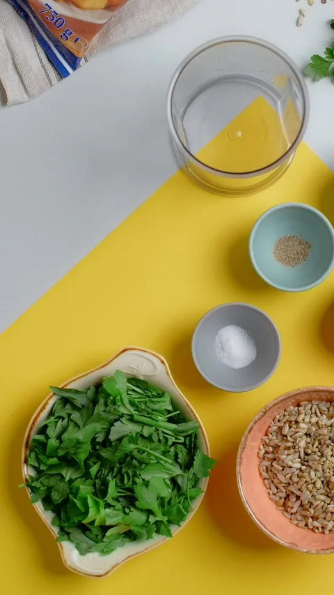 Vertical flat lay: chef puts plate with crispy fries to the products on the Stock Footage 178992120