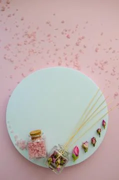 Vertical Flat Lay SPA witn copy space and   mockup space for logo text 스톡 사진